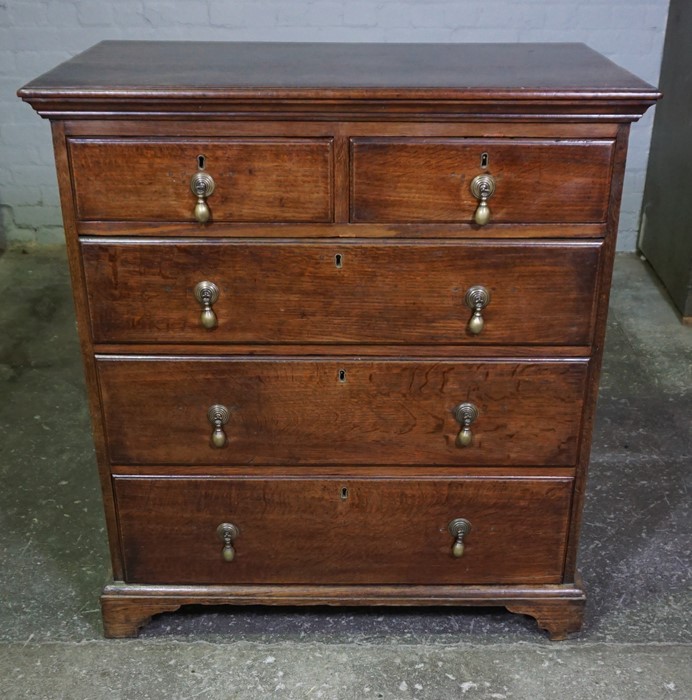 Queen Anne Revival Oak Chest of Drawers, Having two small Drawers above three long Drawers, Raised