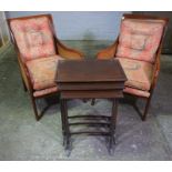 Pair of Bergere Armchairs, 87cm high, Also with a Mahogany Nest of Three Tables, (5)