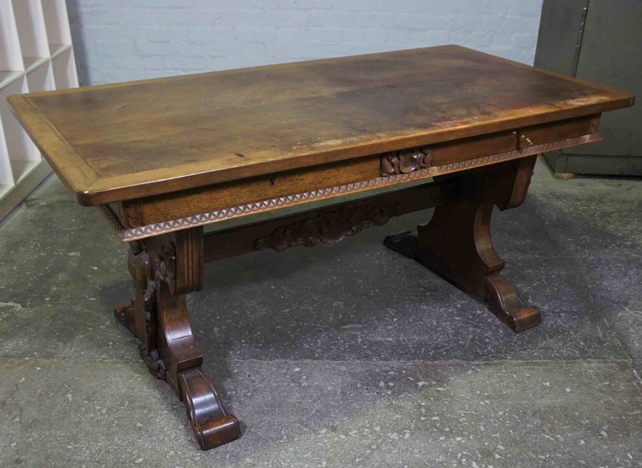 Dutch Oak Library Table, Having two Drawers, Decorated with Appliques, Modelled as a 16th century - Image 2 of 5