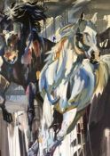 Ian Whyte (Scottish, B.1957), Wild Horses 2, oil on canvas, initials lower left, name and title to