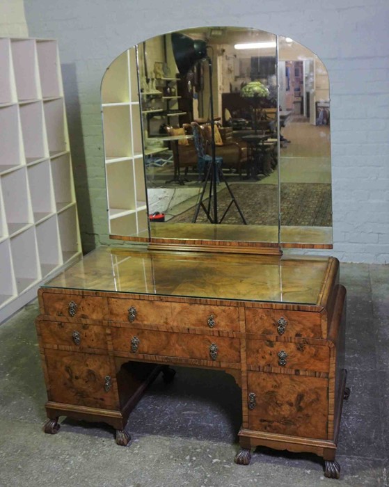 James Phillips & Sons Bristol, Walnut Dressing Table, Having Tri-Plate Mirrors above assorted