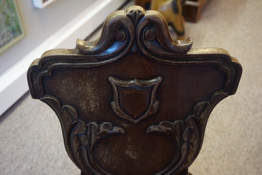Pair of Victorian Mahogany Hall Chairs, Having a Carved Back Rest, Decorated with Scrolls and a - Image 3 of 6