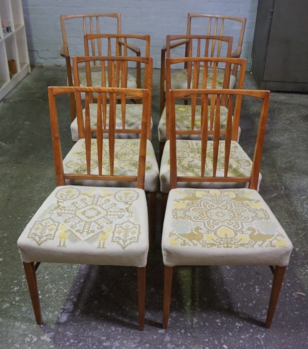 Set of Eight Retro Dining Chairs, To include a pair of Carver chairs, 86cm high, (8)