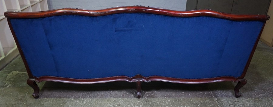 Victorian Style Three Seater Sofa, Upholstered in Blue Dralon, 85cm high, 215cm wide, 74cm deep - Image 3 of 3