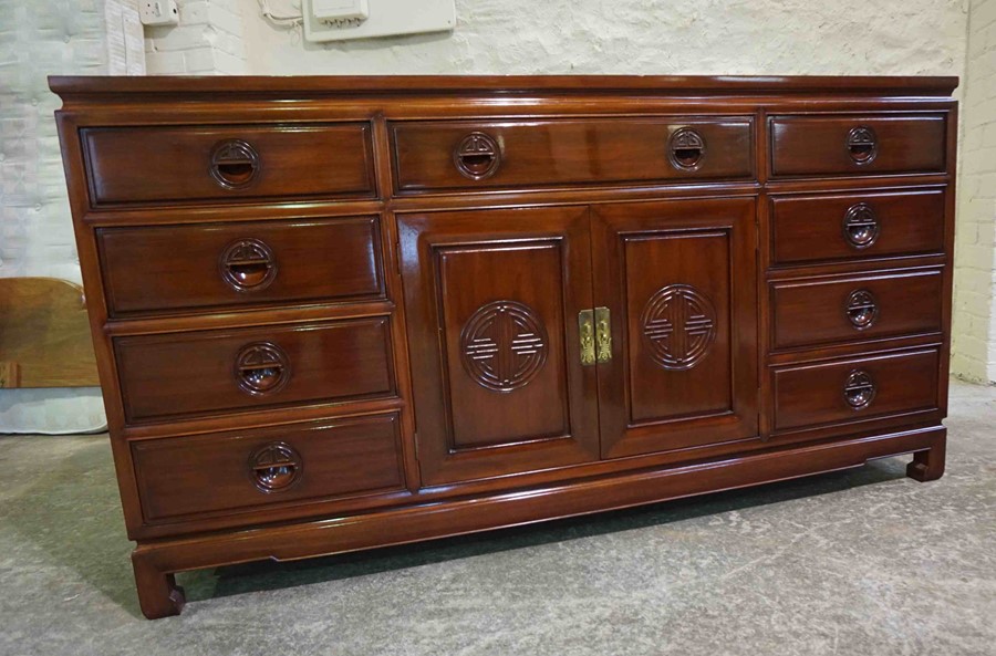 Chinese Style Hardwood Dining Room Suite, Comprising of a Dining Table with one Additional Leave, - Image 4 of 9