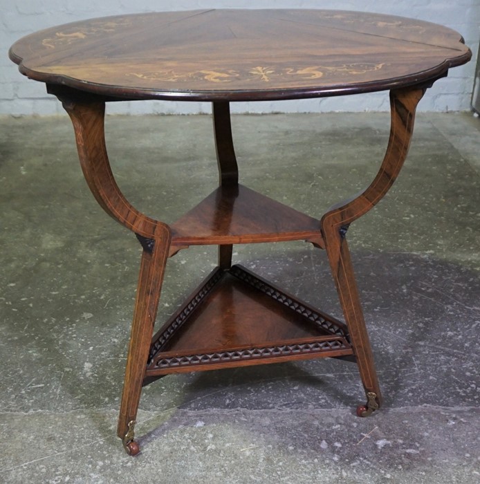 Rosewood Inlaid Window Table, circa late 19th century, The Triangular Shaped Table Having Folding - Image 9 of 11