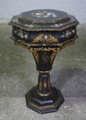 Victorian Papier Mache Octagonal Work Table, Decorated with Handpainted, Gilded and Mother of