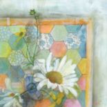 Janet Cleghorn BA(Hons) (Scottish, B.1973), Daisies and Patchwork, mixed media on paper, signed