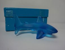 Lalique Atlantis Blue Glass Figure of a Shark, 13.5cm long, With Original Fitted BoxCondition