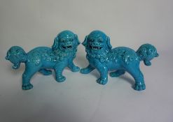 Pair of Chinese Blue Glazed Dog of Foe Figures, 13cm high, 24cm wide, (2)