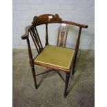 Edwardian Mahogany Inlaid Corner Chair, 79cm high