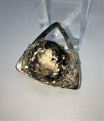 Silver Gemstone Brooch, Set with a Large Stone possibly Quartz or Citrine, Measuring approximately