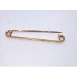 15ct Gold Brooch, In the form of a Safety Pin, Stamped 15ct, 2.6 Grams