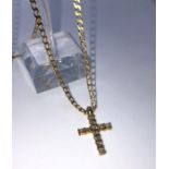 9ct Gold and Diamond Ladies Cross Pendant, On a 9ct Gold Chain, The Pendant set with 11 small
