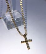 9ct Gold and Diamond Ladies Cross Pendant, On a 9ct Gold Chain, The Pendant set with 11 small