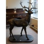 Pair of Large Floor Standing Cast Bronze Figures of Stags, Raised on fixed Plinth Bases, 155cm high,