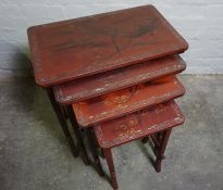 Japanese Style Lacquered Nest of Four Tables, Largest 65cm high, 61cm wide, (4)