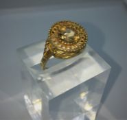 18ct Gold Ladies Dress Ring, Set with a Large central Brilliant cut Gemstone, Stamped 18ct, Gross