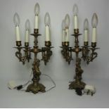 Pair of Antique Style Gilt Metal Candleabra, Converted to Table Lamps, Having four Sconces and