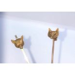 9ct Gold and Diamond Stick Pin, Modelled as a Fox Head with Diamond eyes, Stamped 9ct, Gross