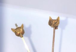 9ct Gold and Diamond Stick Pin, Modelled as a Fox Head with Diamond eyes, Stamped 9ct, Gross