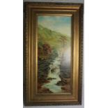 J.Dick "Waterfall" Oil on Canvas, Signed and Dated 1922, 76cm x 22cm