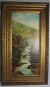 J.Dick "Waterfall" Oil on Canvas, Signed and Dated 1922, 76cm x 22cm