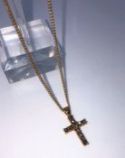 9ct Gold and Gemstone Ladies Cross Pendant, On a 9ct Gold Chain, The Pendant set with 11 small