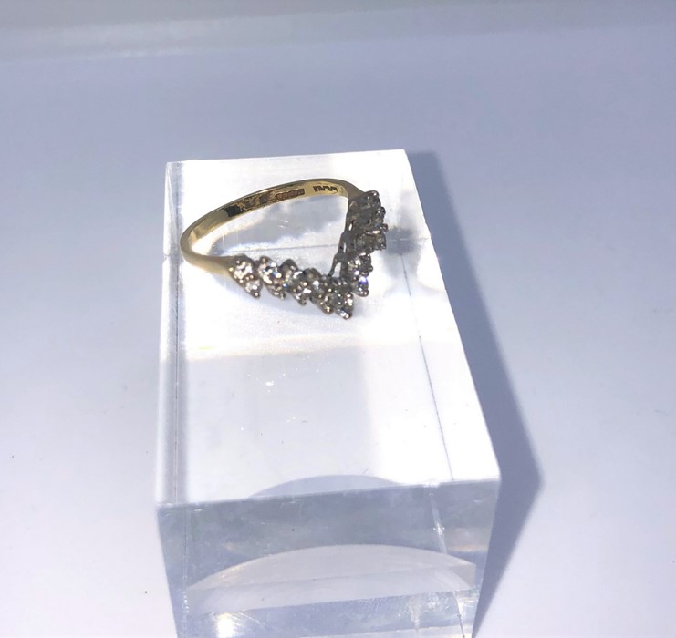 18ct Gold Ladies Wishbone Ring, Set with small faux Diamonds, Stamped 750, Gross weight 2.9 Grams, - Image 5 of 5