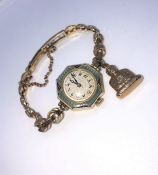 Rolex and Vertex Supreme 9ct and 18ct Gold Enamel Ladies Wristwatch, circa early 20th century, The