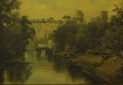 George Willis Pryce (1866-1949) "Warwick Castle" Oil on Canvas, Signed, 19cm x 29.5cm, Also with a