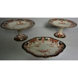 Pair of Royal Crown Derby Imari Fruit Serving Stands, 12cm high, 23cm wide, With a Matching Dish, (
