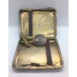 Silver Cigarette Case, Crested to the Obverse, 114 Grams, Also with a Silver Gilt Military Brooch,