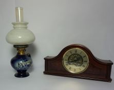Modern Wall Clock by Actim, 84cm high, Also with a Modern Three Train Mantel Clock, And an Oil Lamp,