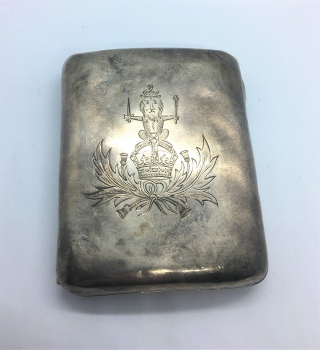 Silver Cigarette Case, Crested to the Obverse, 114 Grams, Also with a Silver Gilt Military Brooch, - Image 2 of 4