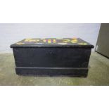 Vintage Painted Blanket Box, Having Painted Heraldic Shields to the Hinged Top, With Metal