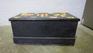 Vintage Painted Blanket Box, Having Painted Heraldic Shields to the Hinged Top, With Metal