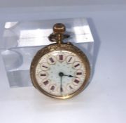 18ct Gold Ladies Fob Watch, circa early 20th century, Having an Enamel Dial with Roman Numerals,