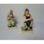 Near Pair of Staffordshire Pearlware Figures, circa early 19th century, Modelled as a Cobbler and