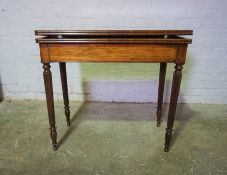 Mahogany Fold Over Card Table, Enclosing a Green Felt Lined Interior, Raised on Reeded Legs, 74cm