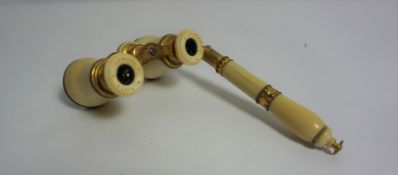 Lemaire Paris, Pair of Ivorine and Gilt Opera Glasses, circa early 20th century, With Handle,