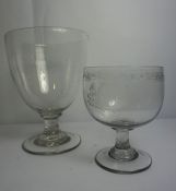 Georgian Style Etched Glass Vase / Bowl, Etched with panels of Thistles and Urns, Raised on a