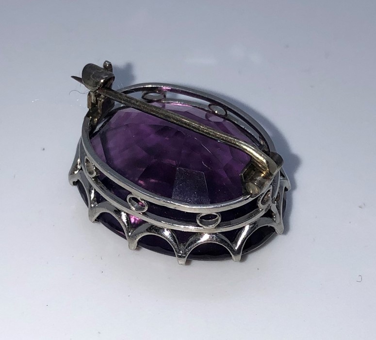 Amethyst Faceted Cut Brooch, Set with an oval Amethyst Cabochon, Measuring approximately 20mm, - Image 4 of 5