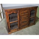 Hardwood Sideboard, Having four small Drawers, Flanked with a Metal Grill Door, 90cm high, 136cm