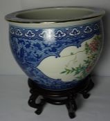 Chinese Famille Rose Ceramic Pottery Jardiniere, Decorated with a Famille Rose Floral Panel within a