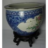 Chinese Famille Rose Ceramic Pottery Jardiniere, Decorated with a Famille Rose Floral Panel within a