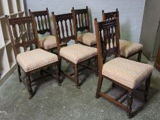 Set of Six Mahogany Dining Chairs, circa early 20th century, Having Later Upholstery, Raised on