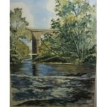 Tom Higgins (Scottish) "River Carron at the Viaduct Larbert, A Warm May Afternoon" Watercolour,