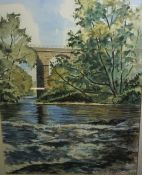 Tom Higgins (Scottish) "River Carron at the Viaduct Larbert, A Warm May Afternoon" Watercolour,