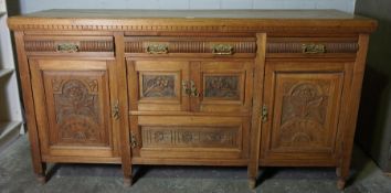 Stained Wood Sideboard, circa early 20th century, Having small Drawers above Cupboard Doors, 97cm